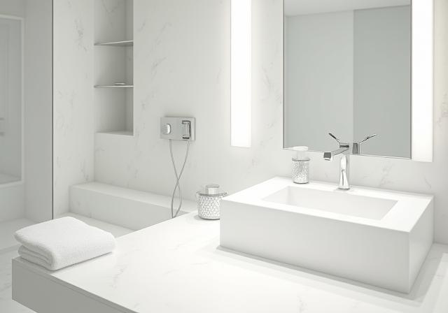Spotless and sanitized modern bathroom.