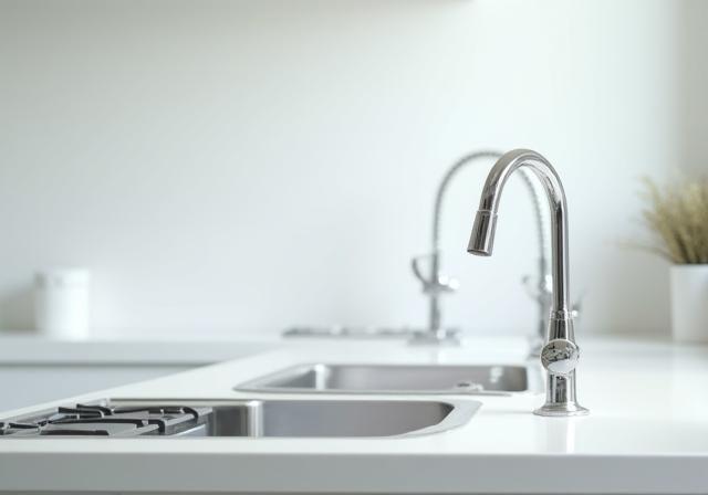Immaculately clean kitchen counter and sink.